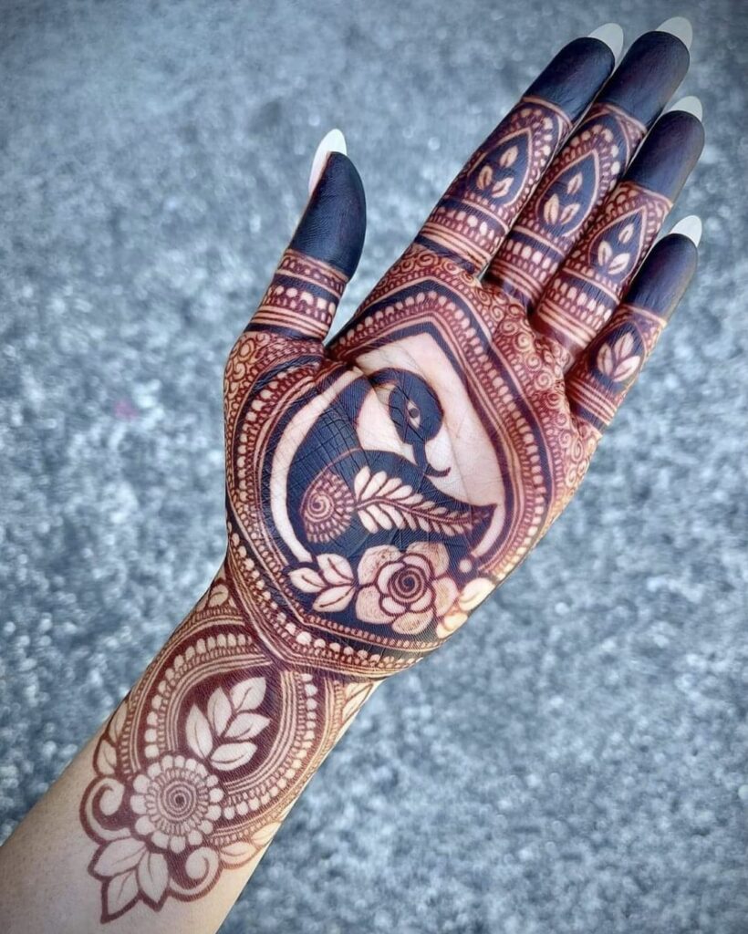 A Girls is Showing Their Hands Pakistani Mehndi Design by Henna House- Pakistani Mehndi Artist in Jaipur.