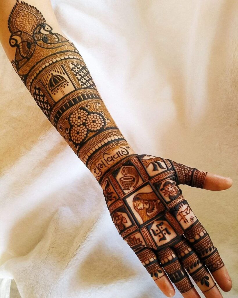 A Girls is Showing Their Hands Portrait Mehndi Design by Henna House- Portrait Mehndi Artist in Jaipur.