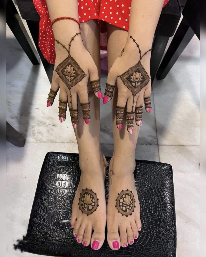 A Girls is Showing Their Legs & Hands Jewellery Mehndi Design by Henna House- Jewellery Mehndi Artist in Jaipur.